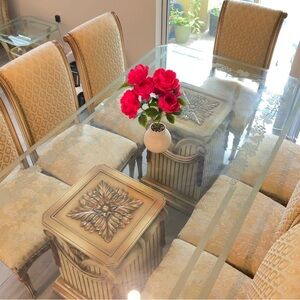Elegant Glass Dining Table with Beige Chairs